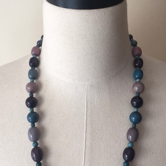 Oversized Blue, Green, and Turquoise Bead Statement Necklace (30.5in) - Picture 3 of 6